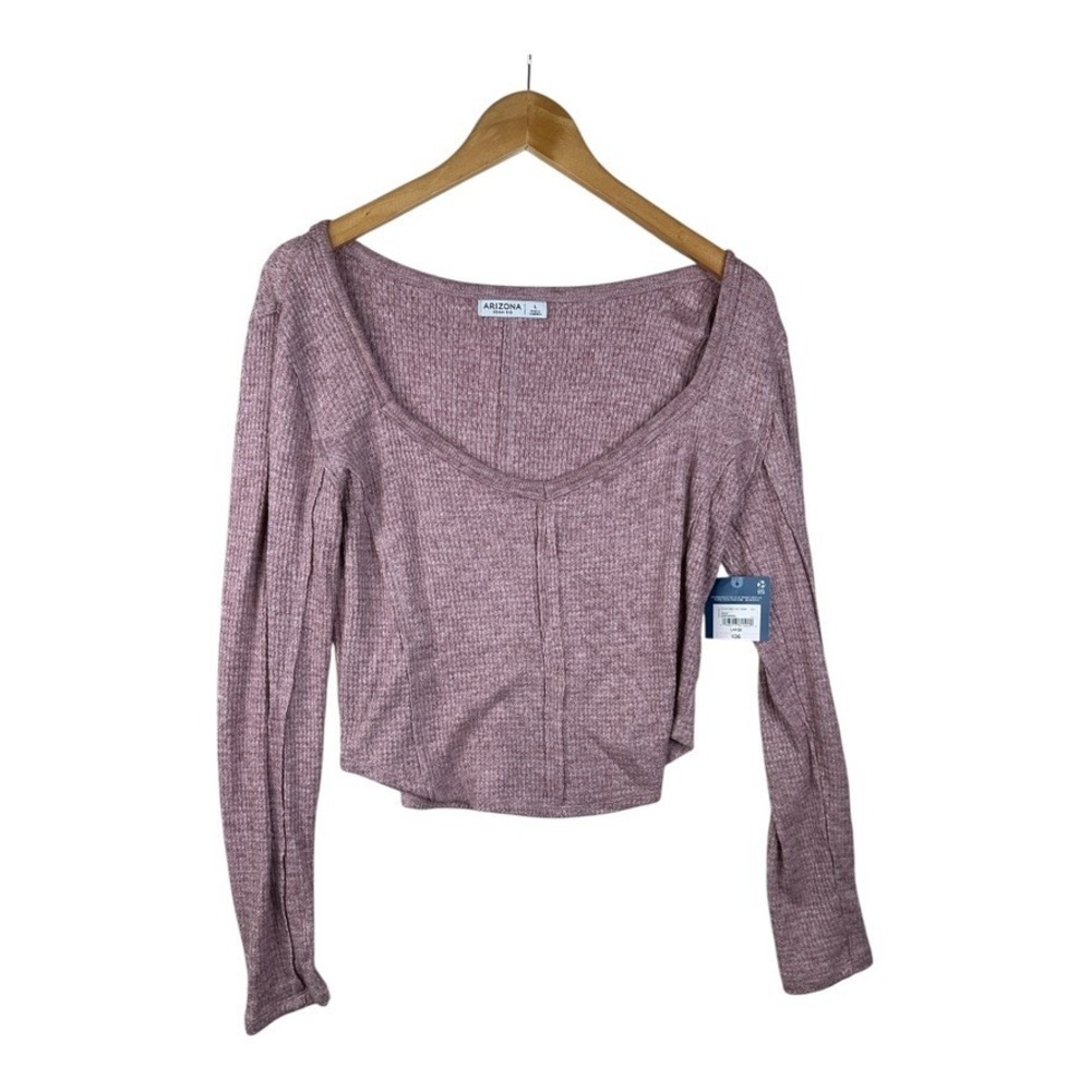 NWT Arizona Thermal Womens Juniors Y Neck Long Sleeve T-Shirt Size Large Pink